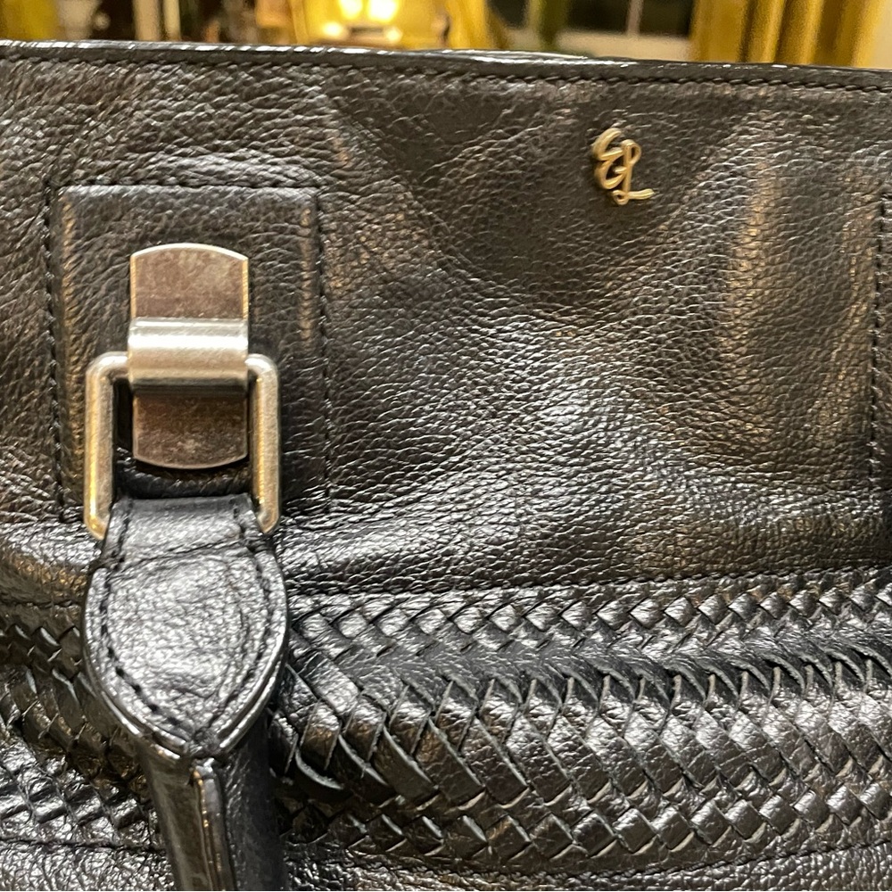 Elliott Lucca Black Leather Woven Satchel – Braided Panels - Picture 7 of 7